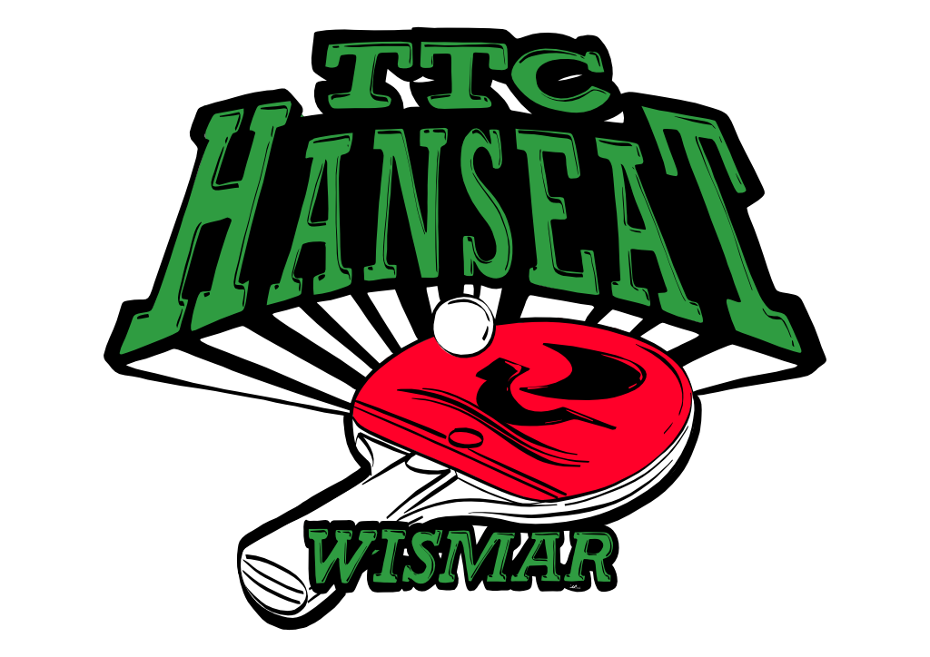 Logo des TTC Hanseat Wismar e.V. Schriftzug mit Tischtennisschläger